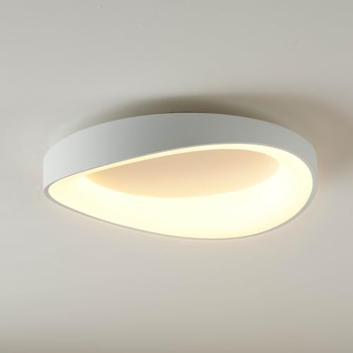 Kosilum – Deckenleuchte weiß schlicht integrierte LED dimmbar 50 cm – Belina – Warmweiß Beleuchtung Wohnzimmer Schlafzimmer Küche Flur – 21 W – 2712 lm – IP20