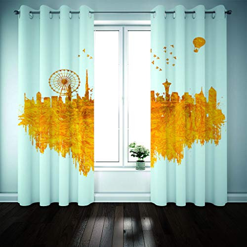 Kindervorhänge, goldenes Riesenrad-Druck, 3D, schalldicht, Verdunkelung, Ösen, wärmeisoliert, Raumverdunkelungsvorhänge für Schlafzimmer, Wohnzimmer, 2 Paneele, 200 x 210 cm