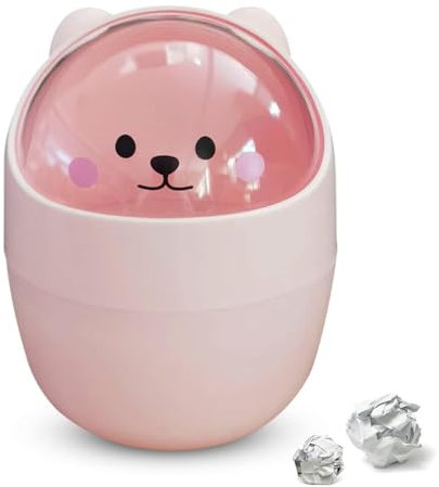 VVHFXD Mini Poubelle de Bureau avec Couvercle - Corbeille à Papier Portable Amovible de Style Dessin Animé pour Salle de Bain, Maison et Bureau