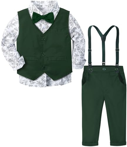 mintgreen Ensemble Mariage Bébé Garçon, Costume Enfants Bapteme Gilet Noeud Papillon, Vert Noirâtre, 2-3 ans, 100