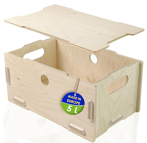 clipfritz - Caisse en bois rangement - 29x19x14 cm - Boite avec couvercle - Coffre jouet - Boîte, Malle pour couture, bureau, decorative, empilable