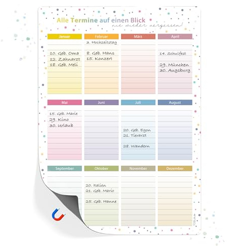 TOBJA magnetischer Geburtstagskalender A4 | Jahresunabhängig & abwischbar | Immerwährender Kalender mit bunten Dots | Dekorativ & wiederverwendbar (Dots magnetisch)