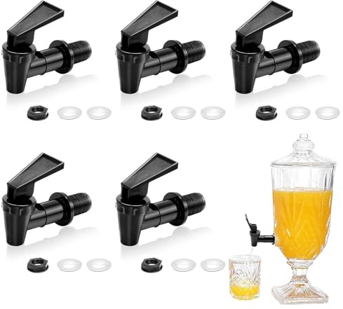 GIUSOBG Pack of 5 Plastic Drink Dispensers, Tap for Canisters, Outlet Tap, Canister, Spigot, Water Dispenser, Replacement Spigot, Plastic Replacement Spigot, Suitable for Cold and Hot Drinks, Black