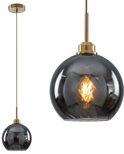 WILON Vintage Pendant Light, Globe Glass Lamp Shade for Ceiling Lights, Grey Light Shades Ceiling, Adjustable Hanging Lights for Living Room Kitchen Island Hallway