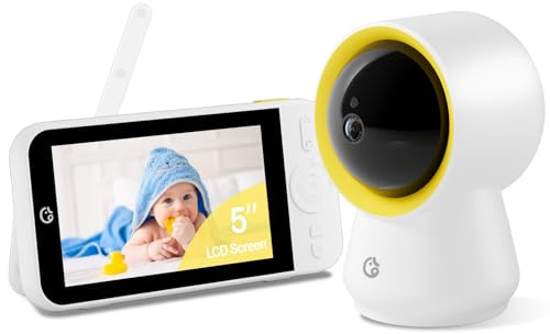 Ellie - Vigilabebés sin wifi, vigilabebés inteligente con cámara y audio, 5 pulgadas IPS 1080P con soporte de pared, batería de 6000 mAh, alcance de 304,8 m, monitoreo inteligente de reproducción de