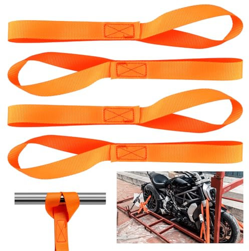 Set 4 Cinghie di Fissaggio 450x38mm, Cinghia Fissaggio 800kg per Moto Auto Quad Rimorchio, Cinghie Moto Resistenti, Protezione da Graffi, Longe Arrampicata per Trasporto Sicuro Esterno
