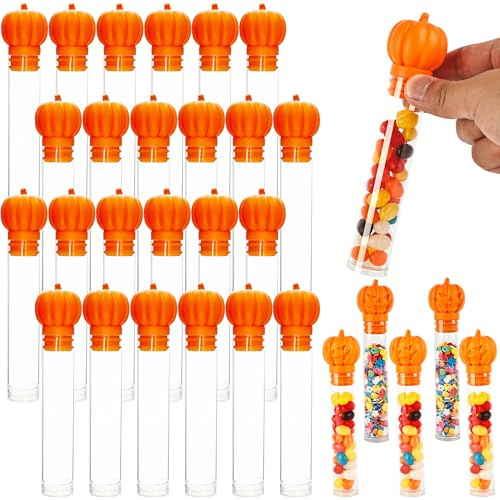 30 Pcs Halloween Pumpkin Candy Tubes Empty Clear Plastic Pumpkins Candy Holder Container for Halloween Trick or Treating Party Favors Gift Bulk Decorate Storage
