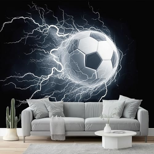 Wallpaper Football Lightning Sports Wallpaper 350 x 256 cm Suitable for Decoration Concealer Living Room Bedroom Kitchen Decoration Black White