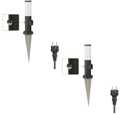 ledscom.de 2 pzas. luz de bolardo PORU Sensor con pincho de suelo y cable de 2m para exteriores, 38cm, negro, casquillo, incl. lámpara E27 471lm, blanco extra cálido