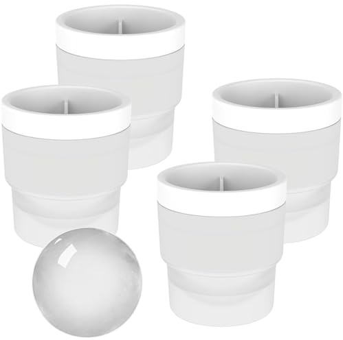 4 Pcs White Ice Ball Mould,6CM Large Silicone Round Ice Cube Moulds, Large Ice Ball,for Whisky, Cocktails, Tea, Fruit Juice and Soft Drinks