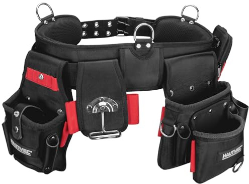 HAUTMEC Heavyweight 4-in-1 Tool Belt, Enhanced 1680D Work Tool Belt with 37 Pockets & Holders, Leather Pouches, Drill Holster, Padded Lumbar Support, Fits 35–50 Waist (HT0409)