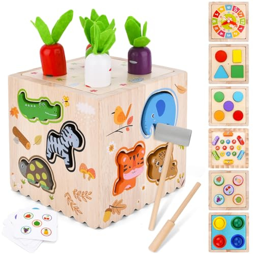 BBWELL Giochi Montessori 1 Anno,8 in 1Giocattoli Bambini Cubo Multiattivita Legno,60 Pcs Giocattolo Legno Bambini,Montessori Sensoriali Motor Skill Development Gioco,Giochi Educativi 1Anno,Regali Baby