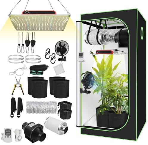 Ollewiellan Growtent komplett set 80 x 80 x 160 cm med 200 W platt LED-odling, ventilationsset och aktivt kolfilter, fullspektrum hydroponik