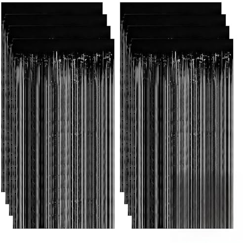 OMJMYY Lametta Vorhang Schwarz, 8 Stück Glitzervorhang 1 m x 2 m Glitzer Vorhang Fransen Hintergrund fur Hochzeit Party Halloween Weihnachten und Neujahr Deko