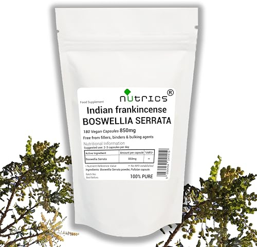 Nutrics® BOSWELLIA SERRATA 850mg x 180 V Capsules Indian Frankincense Boswellic Acid - 100% Pure, No fillers, Binders or Bulking Agents (180)