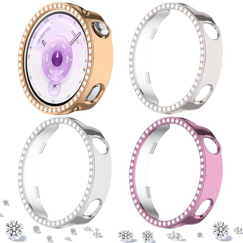 DEALELE [4-pack] klockfodral kompatibelt med Huawei Watch GT6/GT5/GT4 41 mm, glitter strass diamant PC skyddande hölje hölje ersättningsklockor skyddsfodral för män kvinnor (rosa rosa rosa guld +