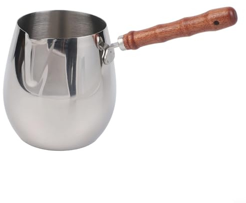 BlesConi Caffettiera turca in acciaio inox con manico in legno per sciogliere cioccolato, salsa riscaldante, schiumare latte, 300 ml/420 ml/600 ml