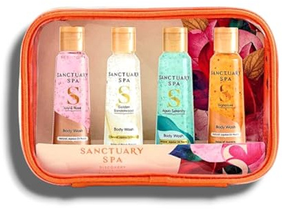 Sānctuary Spa | Discovery Body Cleansing Collection - 4 Body Washes | Festive Gift Set | Aqua Serenity, Lily & Rose, Golden Sandalwood, Signature | 75mL Each