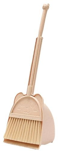 Otbushit Besen- und Kehrschaufel-Set für Kinder, niedliches Mini-Kinderbesen- und Kehrschaufel-Set, pädagogischer Haushalt, ABS-Kleinkind-Reinigungsset für Zuhause, Kindergarten, Beige