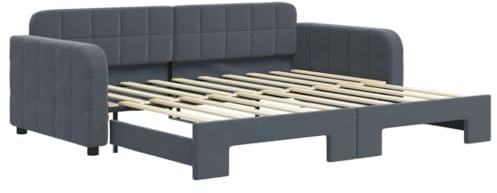 mtlskopl Schlafsofa mit Rollrost Dunkelgrau Samt 90x190 cm ausziehbar Tagesbett 2-in-1 Platzsparendes Doppelbett für Wohnzimmer Gästezimmer