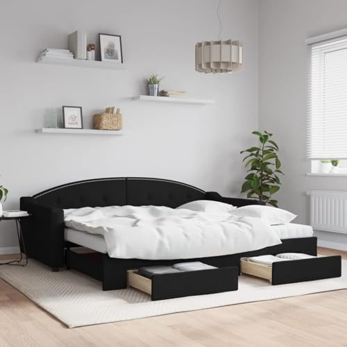 Fecpoo WGYHOME Säng, 2-i-1, utdragbar med förvaringsutrymme, tyg, svart, 223 x 100 x 75 cm (ej utdragen), 2 skummadrasser, för vuxna och gäster