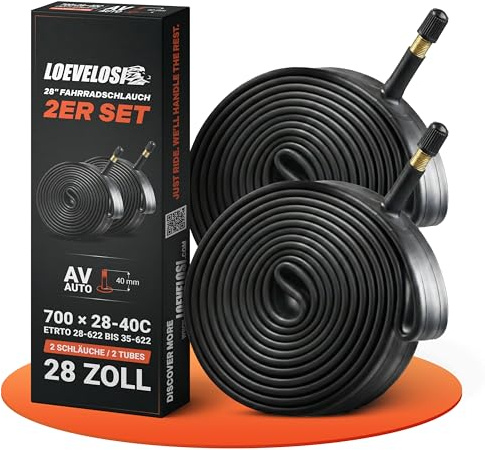LOEVELOSI 2 x cykelslang 28 tum med svart bilventil 40 mm – cykelslang AV Schrader ventil – ETRTO 28/40–622 set om 2 slangar 700 × 28–40 C trekking city bike eBike MTB