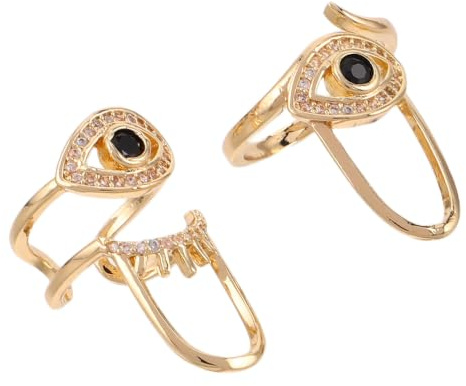 Homoyoyo Anillos Punta Dedos Diseño de Mal de Ojo en Cobre Dorado, Cómodos y Modernos, Ideales para Eventos Glamorosos y Salidas Casuales, Pack de 2 Piezas