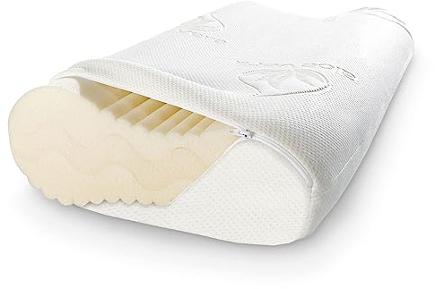 ELONEO Nackenstützkissen 4-fache Höhenanpassung, Kopfkissen anatomisches Nackenkissen mit Memory Foam inkl. Aloe Vera Klima-Bezug 60 x 35 cm, Viskoschaum