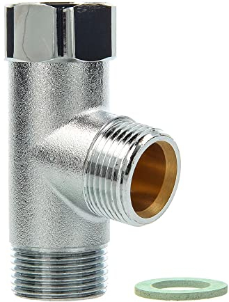 tecuro T-Stück für Unterverteilung am Auslaufhahn mit 3/4 Zoll Anschluss, ideal für Geräteventile und Kombiventile, Messing matt verchromt