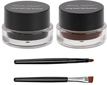 Frcolor, Music Flower, 2-in-1-Gel-Eyeliner-und-Augenbrauenfarbe-Set, Kosmetik, Make-up, Eyeliner, langhaftendes Gel, wasserfest, braun und schwarz, mit Augenbrauenpinseln