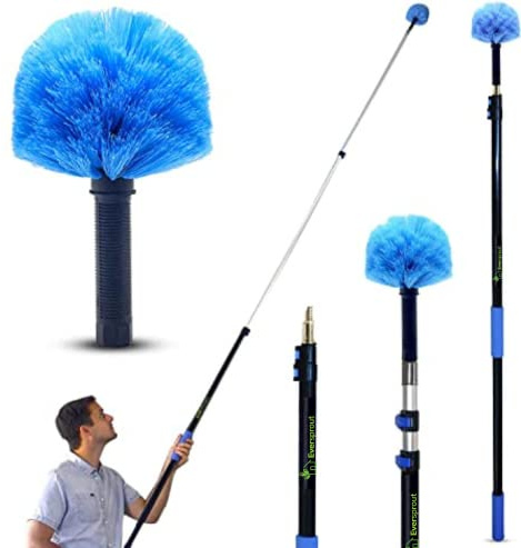 EVERSPROUT 5-to-12ft Telescoping Durable Duster with Extension Pole – Lightweight 3 Stage Cobweb Duster – Extendable to 20ft Reach for Cleaning High Ceilings and Spider Webs