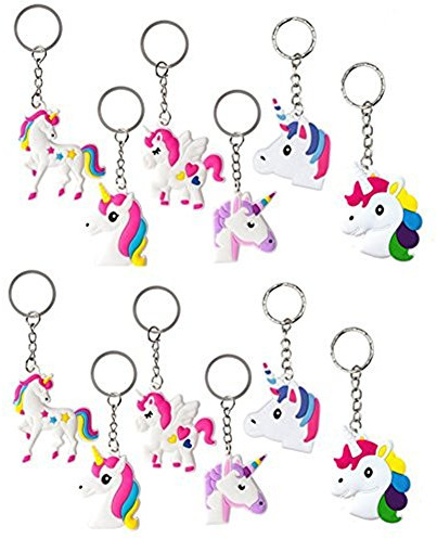 Einhorn Taschenanhänger Gastgeschenke Einhorn Schlüsselanhänger Set Anhänger für Tasche und Schlüssel, Einhorn Geburtstagsfeier Gefälligkeiten für Kinder Mädchen, Emoticon Spielzeug (12 Stück)