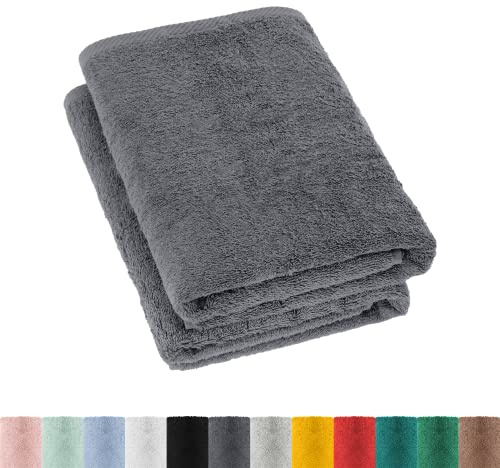 BaSaTex Frottee Duschtuch, 2er Pack, 70x140 cm, Anthrazit | 100% Baumwolle, Made in Green, Aufhängeschlaufe, Saugstark und Weich