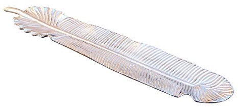 MichaelNoll Dekoteller Schale Servierplatte Blatt-Design Aluminium Silber Luxus - Moderne Dekoschale aus Metall - Tischdeko XL 65 cm