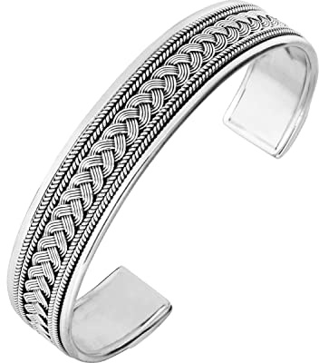 Treasure Bay Herren-Armreif aus massivem 925er Sterlingsilber mit auffälligen Flechtdetails