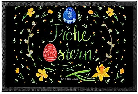 Mr. & Mrs. Panda 50 x 75 cm Fußmatte Ostern Frohe Ostern - Ostergeschenke, Osterdeko, Geschenk, Osterhase, Sauberlaufmatte, Schmutzfangteppich,