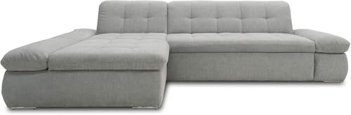 DOMO. collection Ecksofa Moric, Sofa mit Schlaffunktion & Armlehnfunktion in L-Form Couch, Eckcouch mit Bett-Funktion, Schlafsofa 300 x 172 x 80 cm (BxTxH), hellgrau | Longchair links mit Schlaffunktion, L-Sofa mit Armlehnfunktion, Steppung und Metallfuß, 300 x 172 x 80 cm (BxTxH)