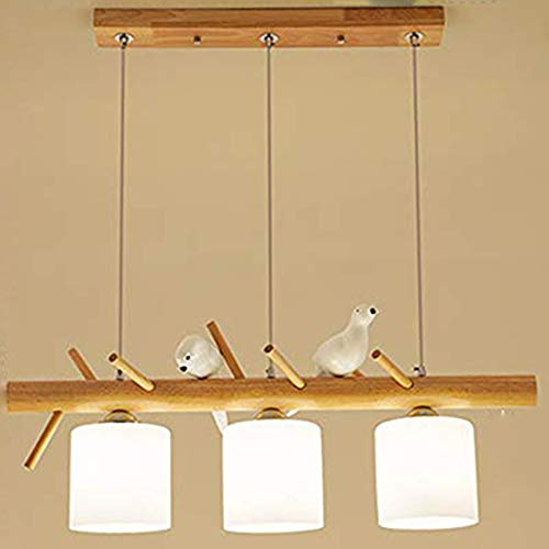 Moderno E27 Lampadario Opale Bicchiere Lampade A Sospensione LED Di Legno Luce Pendente Uccellino Disegno Lampadari 3 Luci Decorazione Soggiorno Ristorante Cucina L80CM,3 lights l80cm