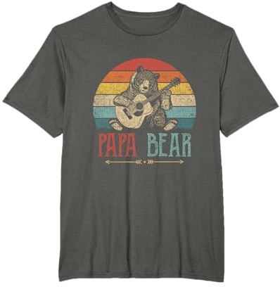 Papa Bär Vater Vintage Vatertag Retro Papi Bear Gitarre T-Shirt