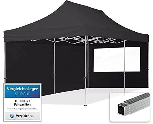 TOOLPORT Tente Pliante 3x6 m - 2 côtés Aluminium Barnum Chapiteau Pliant Tonnelle Stand Paddock Réception Abri PES300 Noir