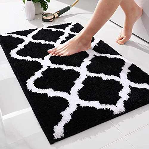 Homaxy rutschfest Badematte Badezimmerteppich Waschbar Hochflor Badteppich Flauschige Mikrofaser Badvorleger- 40 x 60 cm, Schwarz