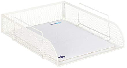 2 x stapelbare Dokumentenablage, für DIN A4, Gitter Design, Briefablage fürs Büro, Metall, B x T: 25 x 34 cm, weiß | Briefablage fürs Büro, Metall, B x T: 25 x 34 cm
