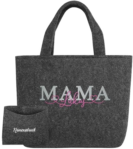 AMBERGER DESIGN by A&M Osterhage amd Personalisierte Filztasche Mama mit Namen der Kinder – Nachhaltiger Shopper mit Innentasche – Bestickte Mama Tasche – Geschenk für Mutter, Mama, Oma