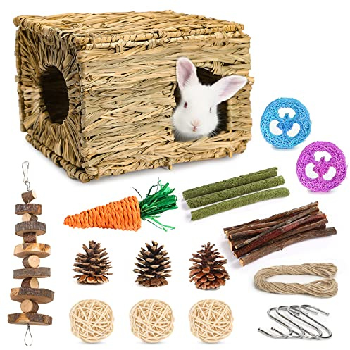 Bunny Grass House-Hand Made Edible Natural Grass Hideaway Comfortable Playhouse for Rabbits, Guinea Pigs and Small Animals to Play,Sleep and Eat