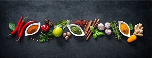 artissimo, Glasbild, 80x30cm, AG4760A, Kräuter Chilli, Bild aus Glas, moderne Wanddekoration aus Glas, Wandbild Küche modern, Küchenbild schwarz rot