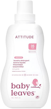 ATTITUDE Baby Laundry Detergent Liquid, EWG Verified, Safe for Baby Clothes, Infant and Newborn, Vegan and Naturally Derived Washing Soap, HE Compatible, Unscented, 35 Loads, 1.05 Litres