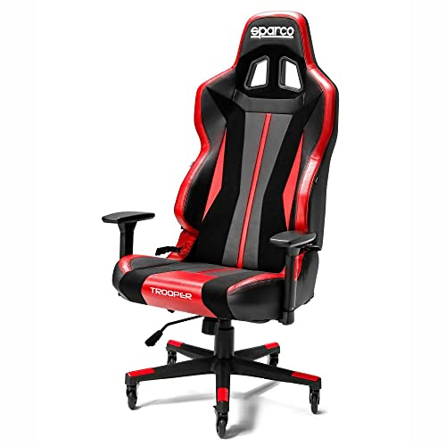 Sparco Trooper ergonomisk justerbar spelstol/kontorsstol med ländryggsstöd certifierad kolv, låsbara Pro Caster hjul, Flerfärgad, 42/50 EU
