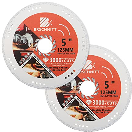 BRSCHNITT Disco da taglio diamantato, 2 pezzi 125mm Lame per seghe diamantate brasate sottovuoto per metallo Tubo in acciaio Ferro per tondo per cemento armato Disco da taglio
