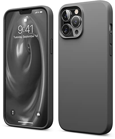elago Silikon Hülle für iPhone 13 Pro Max | Premium-Silikon, kratzfest, Rundumschutz, weiches Mikrofaserfutter (Dunkelgrau)