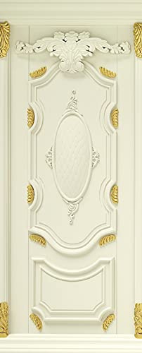 A.Monamour Adesivo Porta Autoadesiva Classica Porta In Legno Bianco Con Rilievi Dorati Vinile PVC Adesivi per Porte Interne 3D Pellicola Adesiva Poster Sticker Murale Parete Carta da Parati